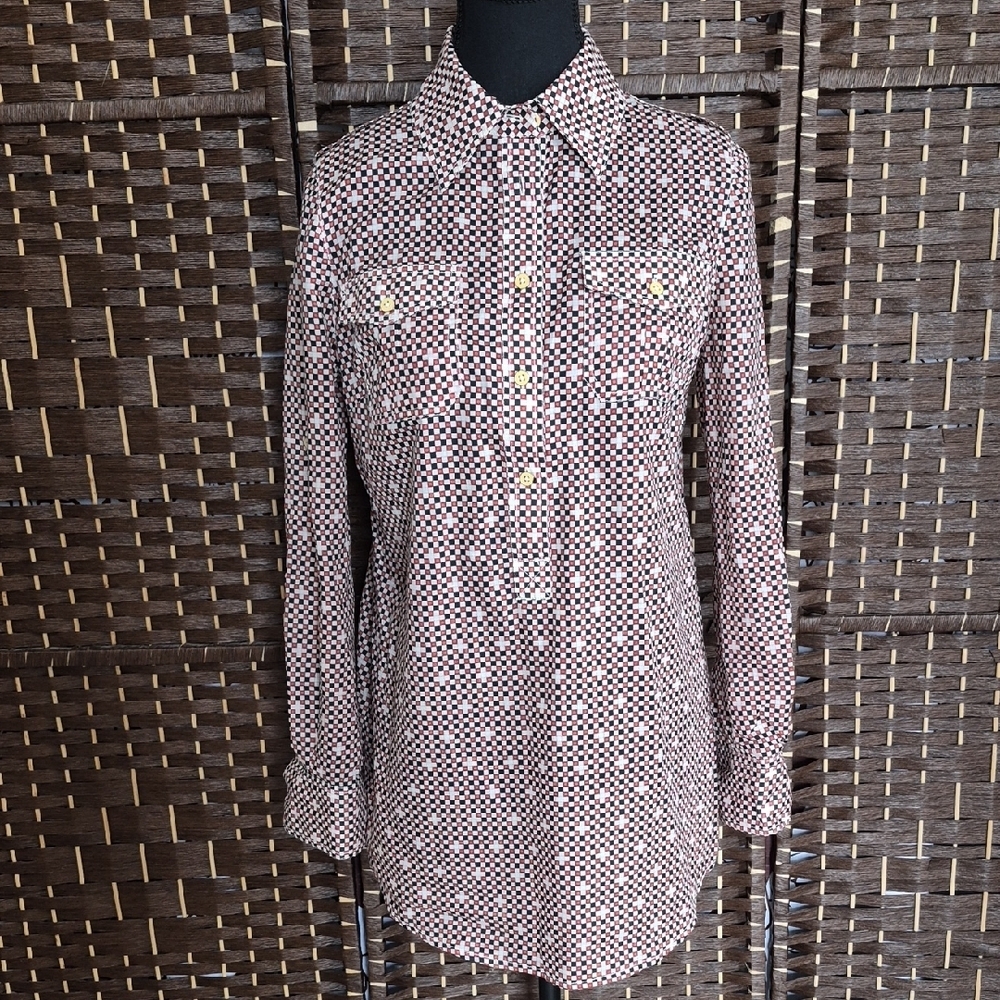 Tory Burch Brown and White Patterned Tunic